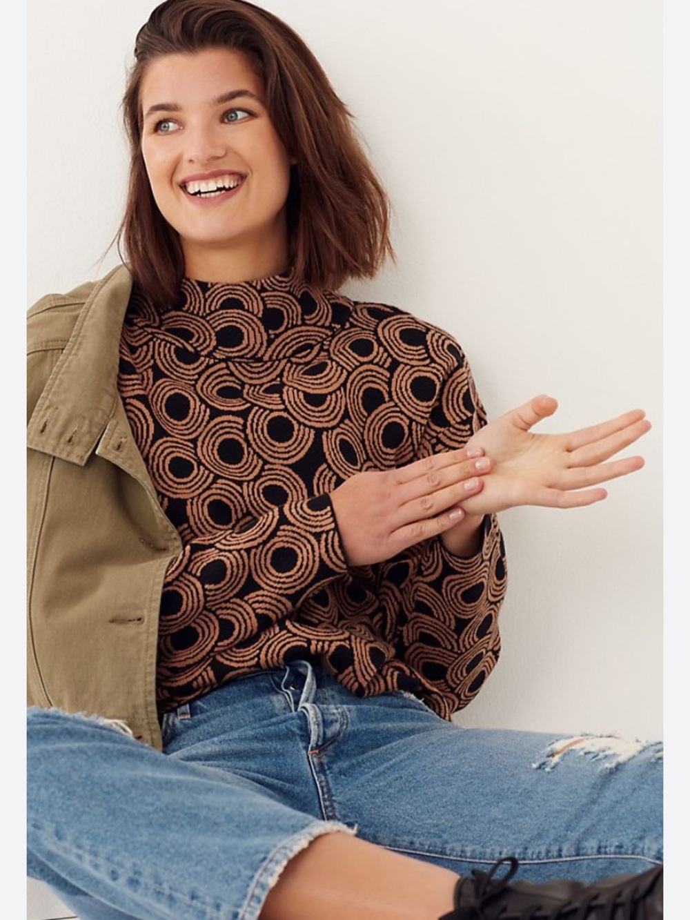 MAEVE ANTHROPOLOGIE Cary’s mock neck sweater brown black XS